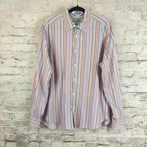 Ted Baker London Mens Size 5 XL Striped Long Sleeve Button Down Shirt Multicolor - Picture 1 of 7